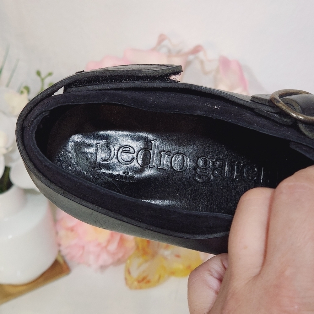 Pedro Garcia Black Suede/Leather Sling Back Buckle Shoes Size 39 9.5 US - Picture 9 of 11